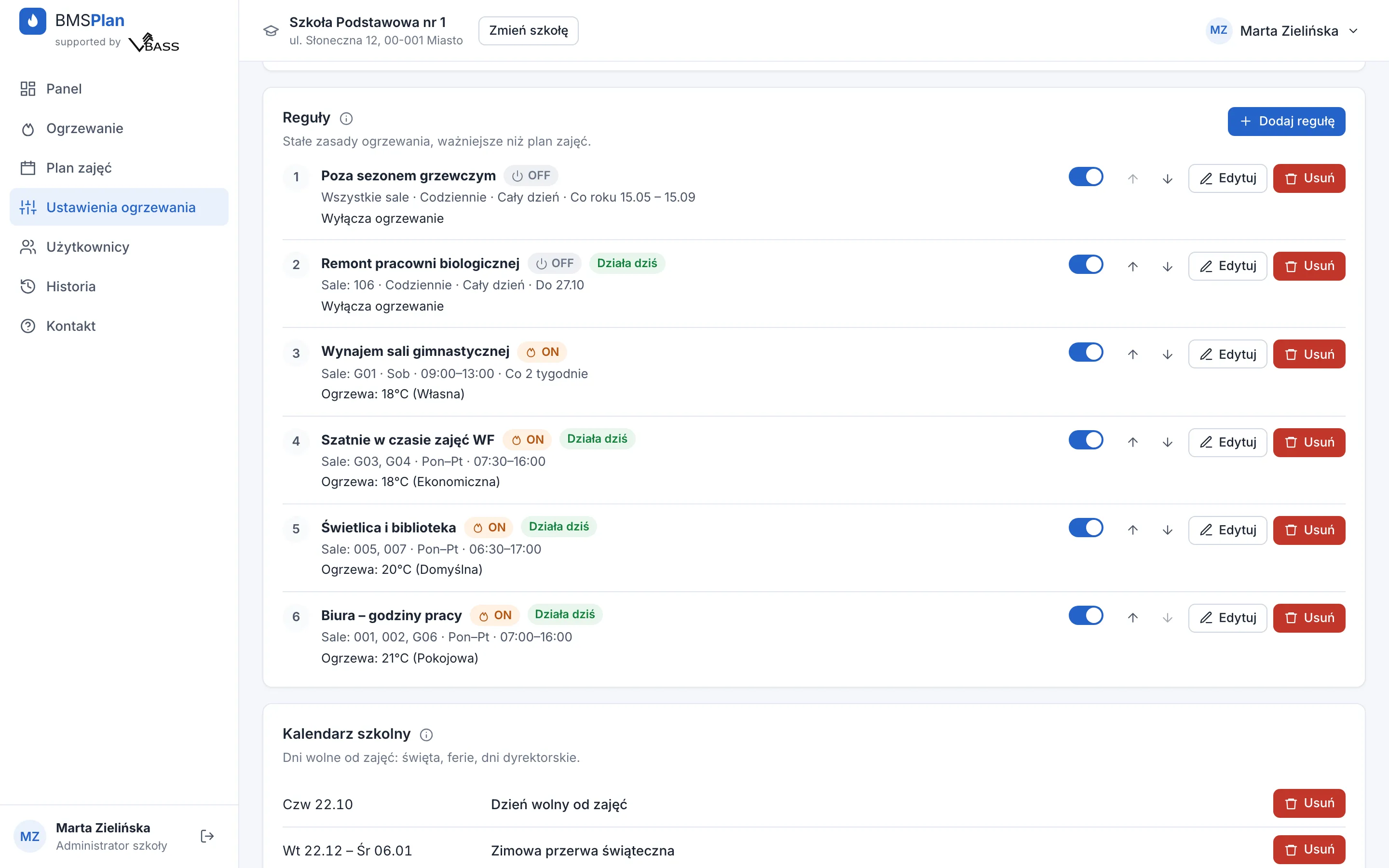Lista reguł ogrzewania